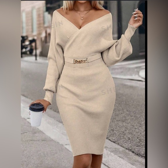 Winter Sweater Dress for Women 2024 Trendy High Waist Batwing Sleeve L - Picture 1 of 9